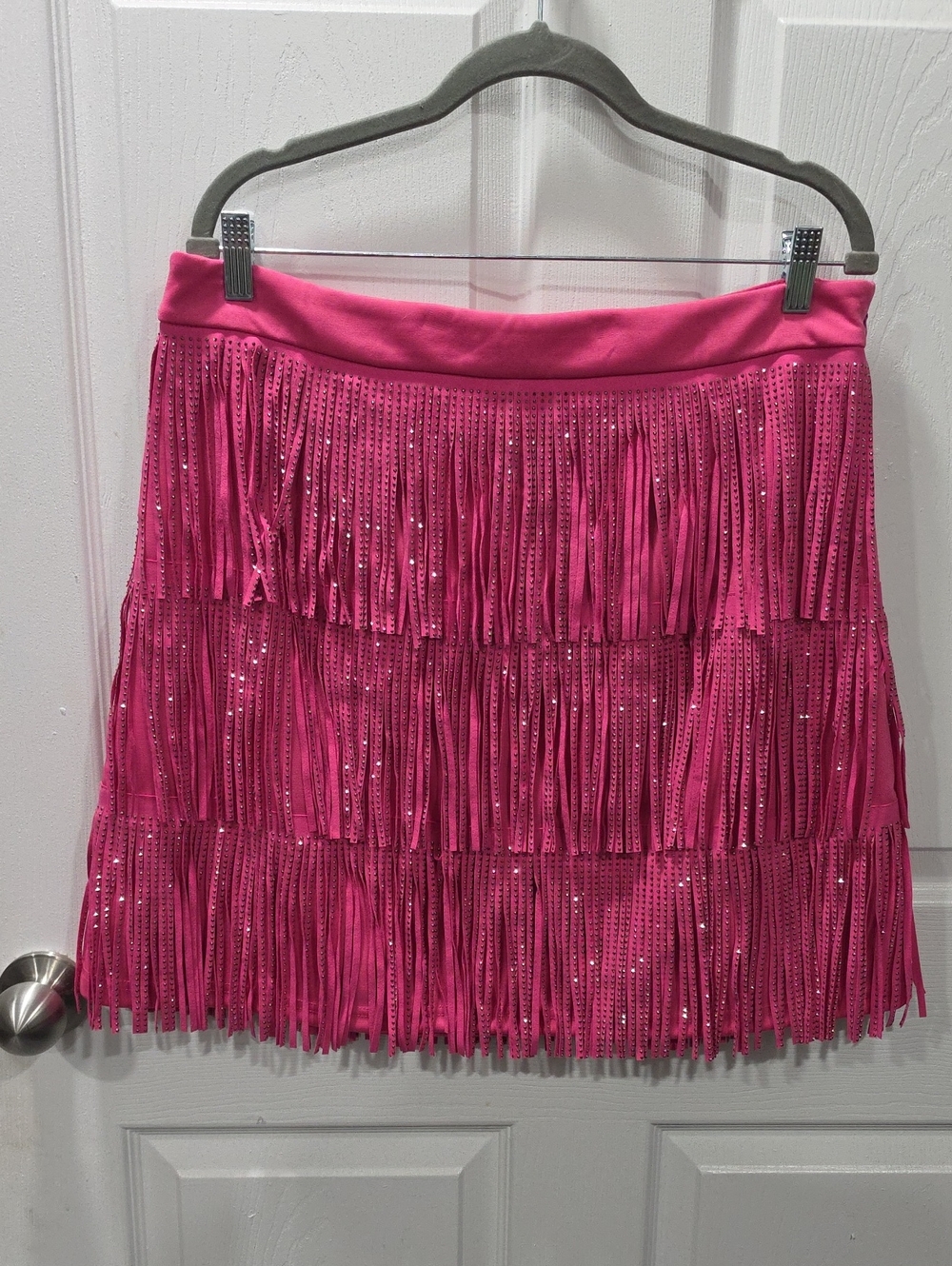 Fringed Pink Mini Skirt with Bling Detail